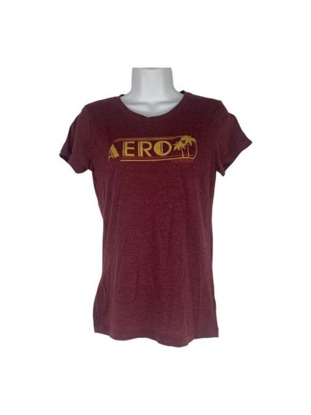 Aeropostale Womens California Graphic Tee Size M Maroon Casual Short Sleeve